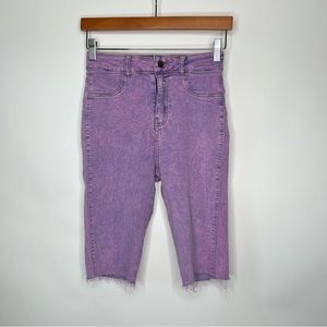 NUMBER A KNEE LENGTH DENIM SHORTS JUNIOR 7 PINK PURPLE ACID WASH
